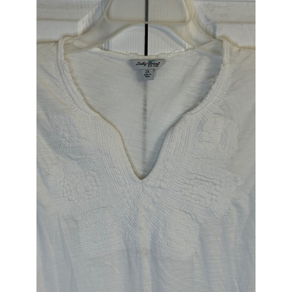 Lucky Brand Sleeveless Top Embroidered V-Neck Casual Tank Top White 2X - Picture 2 of 5